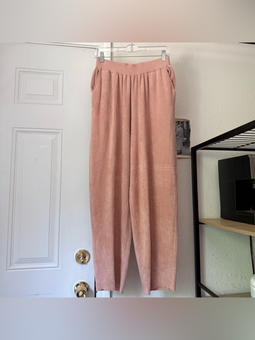 LAPOINTE pink peach rose chunky rib ribbed wide barrel leg pull on pants